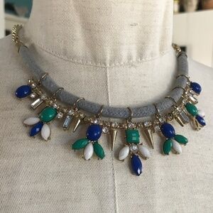 Statement Necklace Blue Kelly green Silver tone